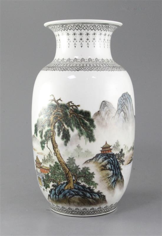 A Chinese enamelled porcelain landscape vase, 32.5cm